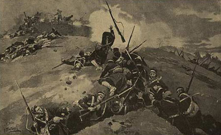 日軍向俄軍堅守的旅順港要塞發(fā)起第一次進攻